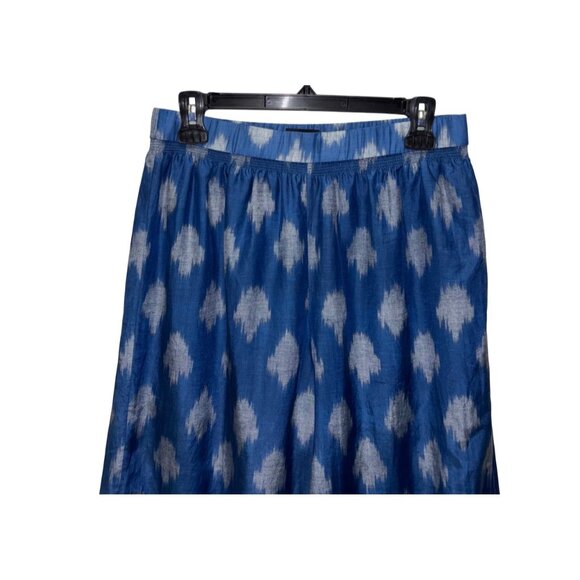 Theory Smocked Culotte Wide Leg Crop Pant In Spot Ikat Lawn Blue/White Size M - Picture 5 of 8